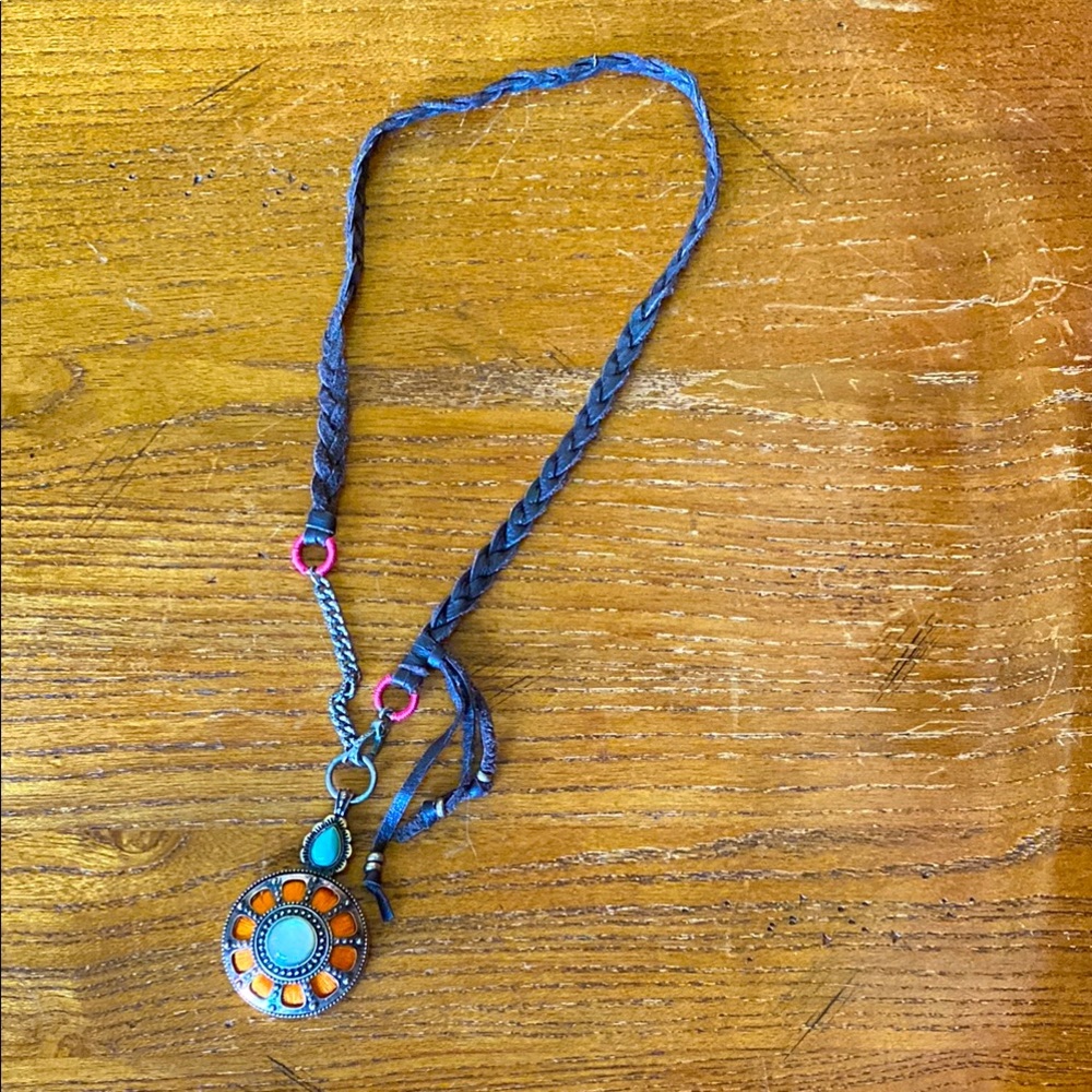 Lucky Brand Bohemian Pendant Necklace with Orange and Blue Accents